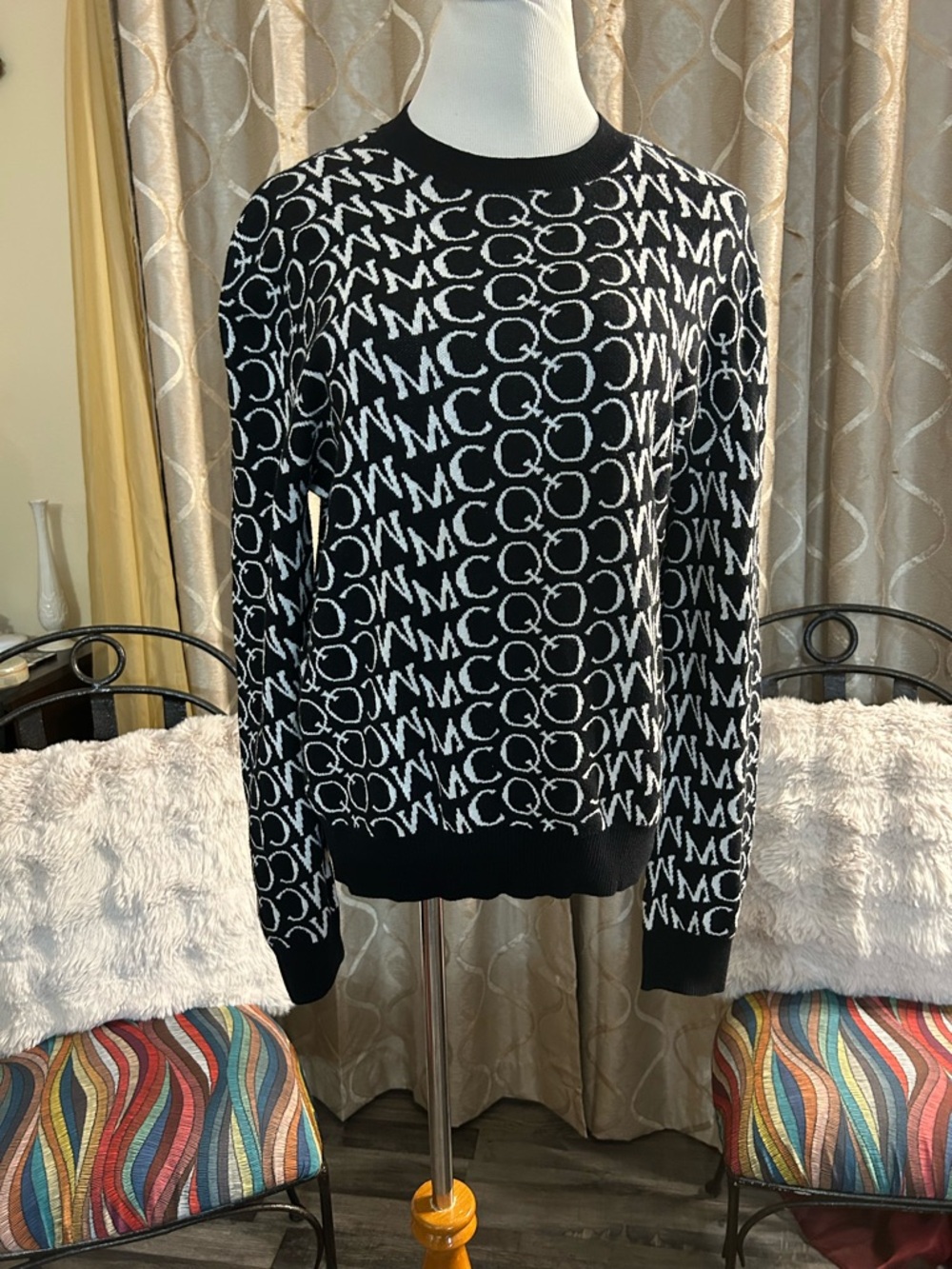 McQ by Alexander McQueen Black and White Logo Crewneck Sweater